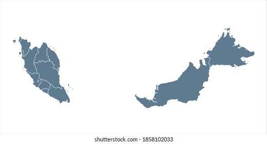 Malaysia Map - Vector Solid Contour and State Regions