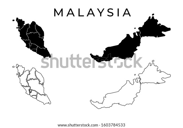 Malaysia Map Vector States Border Line Stock Vector Royalty Free