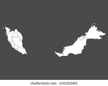 Malaysia map vector, white color, Isolated on gray background