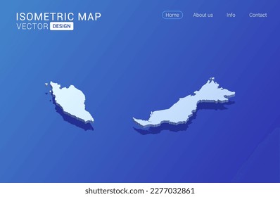 Malaysia Karte weiß auf blauem Hintergrund mit isolierter 3D isometrischem Konzept, Vektorgrafik.