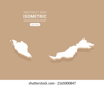 Malaysia map white on brown background with isometric vector.