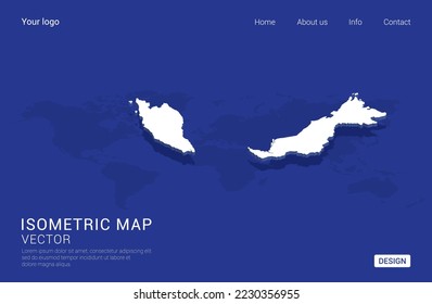 Malaysia map white on dark blue background 3d isometric vector illustration.