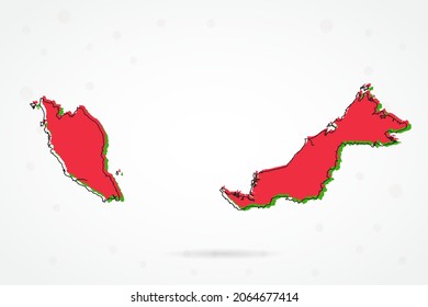 Malaysia Map - World Map International vector template with including red, green and black outline sketch isolated on white background - Vector illustration eps 10