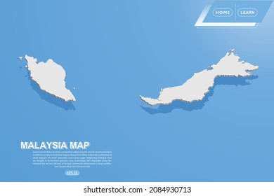 Malaysia Map - World map International vector template with isometric style including shadow, white color on blue background for design, website, infographic - Vector illustration eps 10