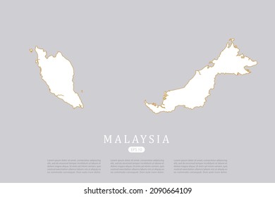 Mapa de Malasia - Mapa Mundial Plantilla vectorial internacional con color blanco y diseño de esquema gráfico de esquema de oro fino aislado en fondo gris para el diseño - Ilustración vectorial eps 10