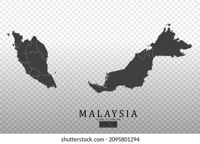 Mapa de Malasia - Mapa Mundial Plantilla vectorial internacional con Alto detalle incluyendo color de contorno negro y gris aislado en fondo transparente - Ilustración vectorial eps 10