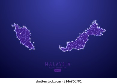 Malaysia Map - World Map International vector template with purple mash line, point scales, and polygon style isolated on purple technology background - Vector illustration eps 10