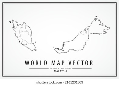 Malaysia Map - World Map International vector template with High detailed thin black line and outline graphic sketch style isolated on white background - Vector illustration eps 10