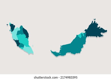 Mapa de Malasia - Mapa Mundial Plantilla vectorial internacional con Alto detalle incluyendo color de contorno azul y verde aislado en fondo blanco - Ilustración vectorial eps 10
