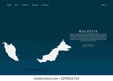 Malaysia Map - World map international vector template with 3d white color on dark blue and green gradient color background for website template design, infographic - Vector illustration eps 10