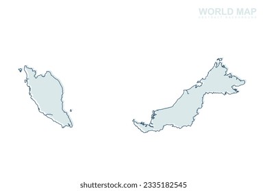 Mapa de Malasia - Mapa mundial Planilla vectorial internacional con línea de cigüeña azul y formas geométricas azules aisladas en fondo blanco para diseño, infografía, sitio web - Ilustración vectorial eps 10