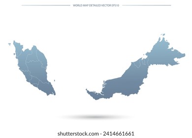 Malaysia Map - Weltkarte Internationale Vektorgrafik-Vorlage mit hochdetaillierter, grauer und blauer Farbverlauf-Farbe und weißer Rahmenfarbe einzeln auf weißem Hintergrund - Vektorgrafik eps10