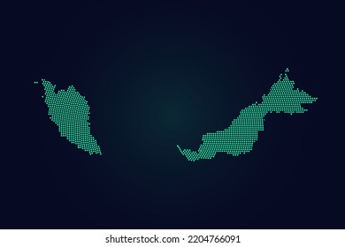 Malaysia Map - World map vector template with green dots, grid, grunge, halftone style isolated on dark background for education, infographic, design, website - Vector illustration eps 10