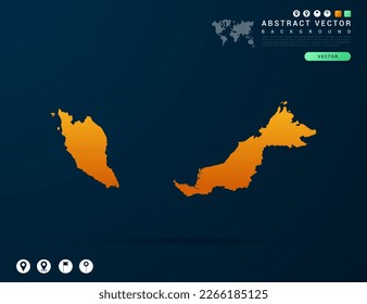 Malaysia Karte von Gelb und orangefarbenem Farbverlauf auf dunklem Hintergrund, Vektorgrafik.