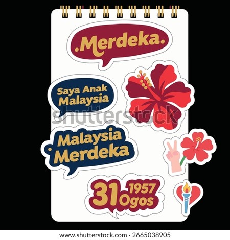 Malaysia Merdeka Planner Stickers Set – Hand-Drawn Text and Hibiscus Design