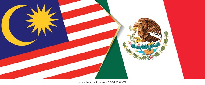 Malaysia and Mexico flags, two vector flags symbol of relationship or confrontation.