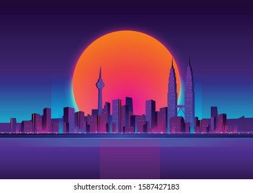 Malaysia modern metropolis futuristic city night skyline.