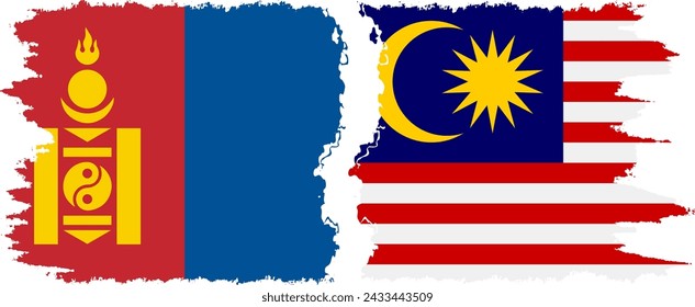Malasia y Mongolia grunge banderas de conexión, vector
