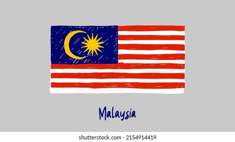 Malaysia National Country Flag Marker Or Pencil Sketch Illustration Vector