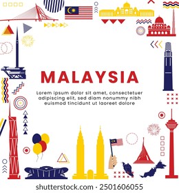 Malaysia National Day Celebration Square Banner - Vibrant Design Featuring Iconic Landmarks and Patriotic Symbols Highlighting Malaysia's Heritage