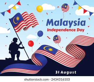 Malaysia National day or Hari Merdeka banner with retro abstract geometric shapes