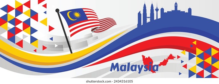 Malaysia National day or Hari Merdeka banner with retro abstract geometric shapes