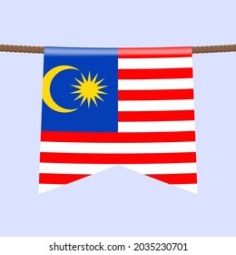 malaysia national flags hangs on the rope. The symbol of the country in the pennant hanging on the rope. Realistic vector illustration.