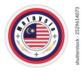 Malaysia National Pride Badge Vector Art. Circular Emblem with Malaysia Flag Colors White Red and Blue. Symbolizing Malaysian National Identity. Editable Vector EPS Available