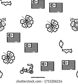 Malaysia National Seamless Pattern Vector Thin Line. Illustrations