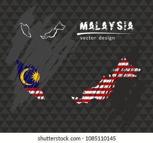Malaysia national vector map with sketch chalk flag. Sketch chalk hand drawn illustration