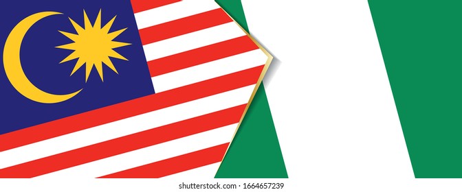 Malaysia and Nigeria flags, two vector flags symbol of relationship or confrontation.
