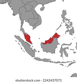Malasia en el mapa del mundo. Ilustración vectorial.