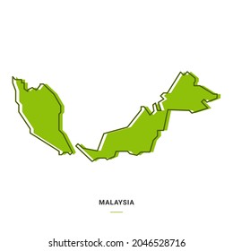 Malaysia Outline Map with Green Colour. Modern Simple Line Cartoon Design - EPS 10 Vector