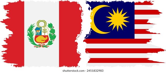 Malaysia and Peru grunge flags connection, vector