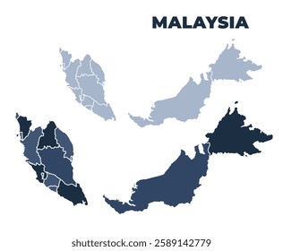 Malaysia political map with states border outline
