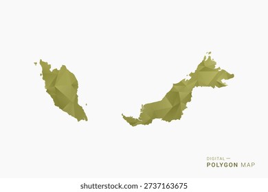 Malaysia polygon map vector illustration in low poly geometric style, soft pastel colors with Olive green, clean silhouette on solid background, ideal for infographic.