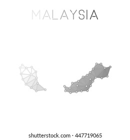 Malaysia polygonal vector map. Molecular structure country map design. Network connections polygonal Malaysia map in geometric style for your infographics.