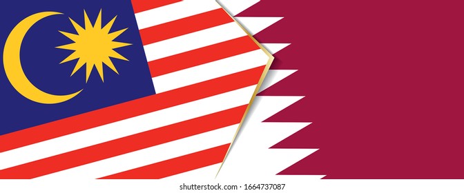 Malaysia and Qatar flags, two vector flags symbol of relationship or confrontation.