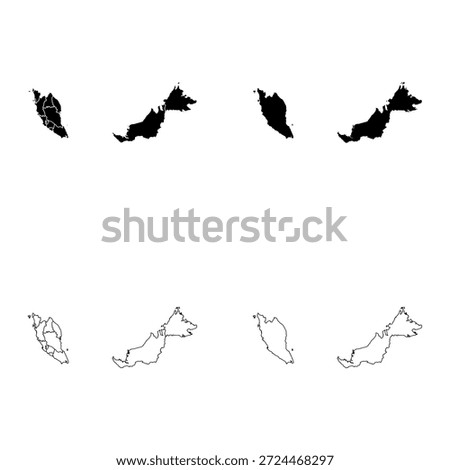 Malaysia Region Outline and Solid Fill Map Set.