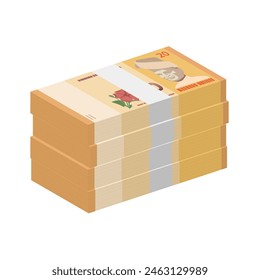 Malasia Ringgit MYR Paquete de billetes de papel pila de dinero en efectivo RM20 Ilustración vectorial simple