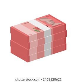 Malasia Ringgit MYR Paquetes de billetes de papel pila de dinero en efectivo RM10 Ilustración vectorial simple