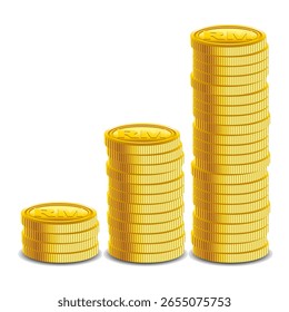 Malaysia Ringgit RM gold coin stack, piles of golden money 