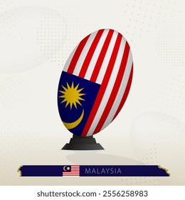 Malaysia Rugby Ball on Rugby Kicking Tees with Modern Design. Illustration perfect for sports, national pride, and rugby-related projects.