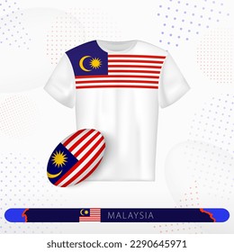 Malaysia rugby jersey with rugby ball of Malaysia on abstract sport background. Jersey design.