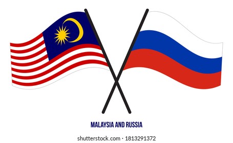 Malaysia and Russia Flags Crossed And Waving Flat Style. Official Proportion. Correct Colors.