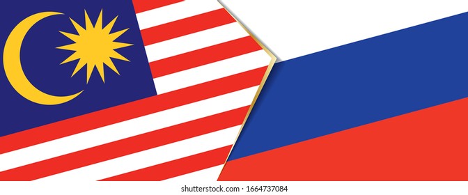 Malaysia and Russia flags, two vector flags symbol of relationship or confrontation.