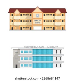 Malaysia School and Library Flat Building Vector