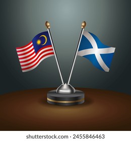 Tabellenflaggenbeziehung zwischen Malaysia und Schottland mit Farbverlaufshintergrund
