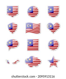 Malaysia - set of country flags in the form of stickers of various shapes. Vector illustration
