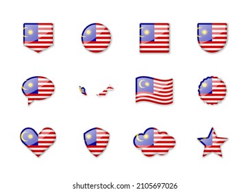 Malasia - conjunto de banderas brillantes de diferentes formas. Ilustración del vector